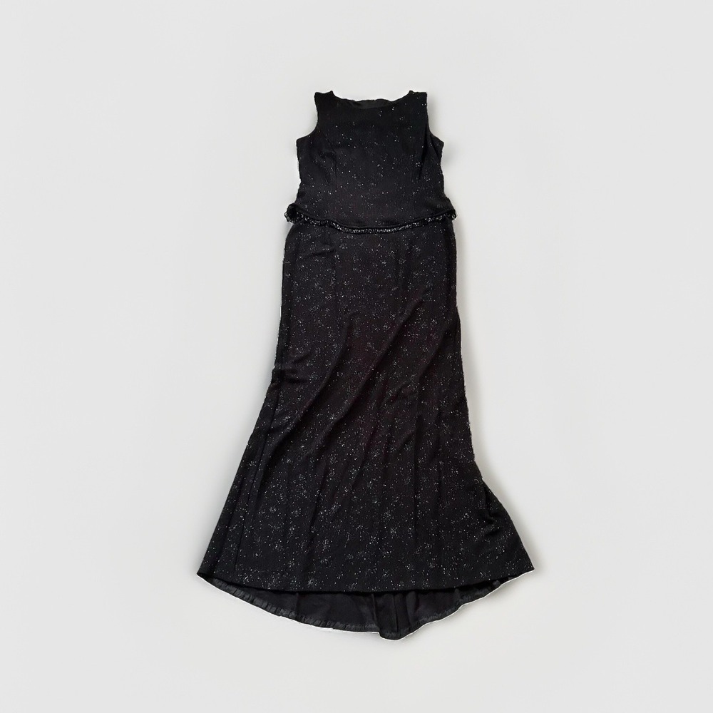 Vtg Scott McClintock Sparkly Dress 14 Black Stretch Whimsigoth Homecoming Maxi